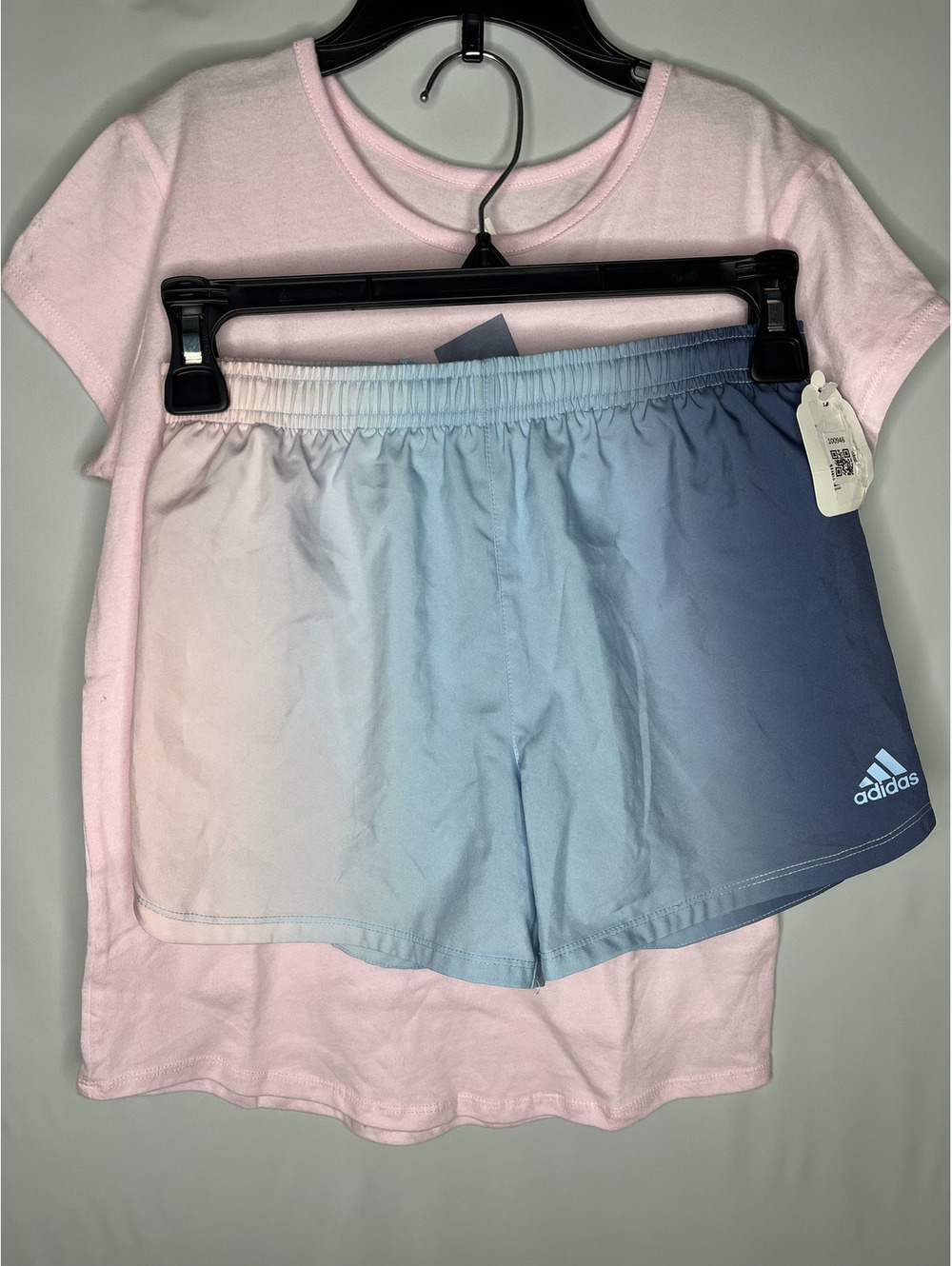 NWT Adidas Girl's Pink Shirt,Blue Shorts 2 Piece Set Shirt/Shorts Size M(10-12)